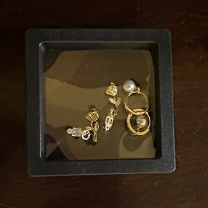 Gold and Pearl Charm Earrings